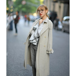 CAN autumn new style British style wool coat for women drape design mid-length double-sided wool coat