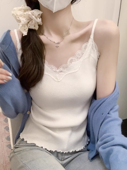 Women's inner French lace knitted suspender vest
