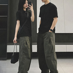 American-Style Heavyweight Couple Short-Sleeve T-Shirt Men's Set Summer Loose Cargo Pants Half-Sleeve Casual T-Shirt Trendy