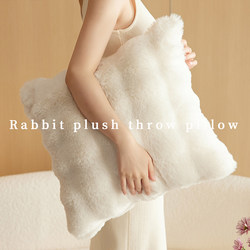 Cream-Colored Double-Sided Rabbit Fur Plush Soft Pillow Sofa Living Room Cushion High-End Backrest Balcony Pillowcase Cushion