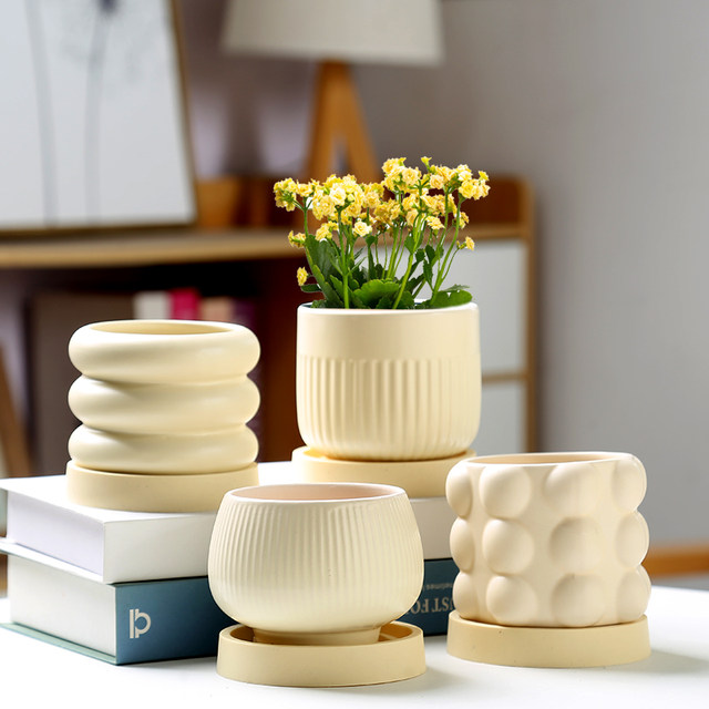 Ceramic succulent flower pot household green ivy exquisite white light luxury creative cream style succulent special pot large size