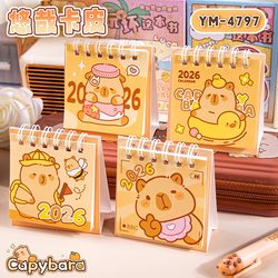 2026 Cartoon Cute Capybara Mini Desk Calendar Office Desktop Ornament Student Self-Discipline Check-In Calendar