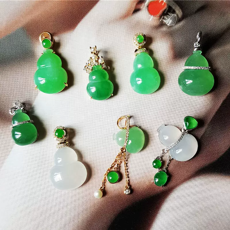 汉桑18K金翡翠葫芦吊坠缅甸天然冰种翡翠GTC认证玉饰品