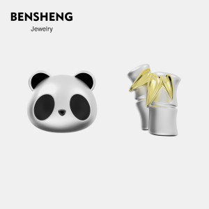 Panda and bamboo 925 sterling silver earrings female originally innovative Chinese national style national tide light luxury niche silver jewelry
