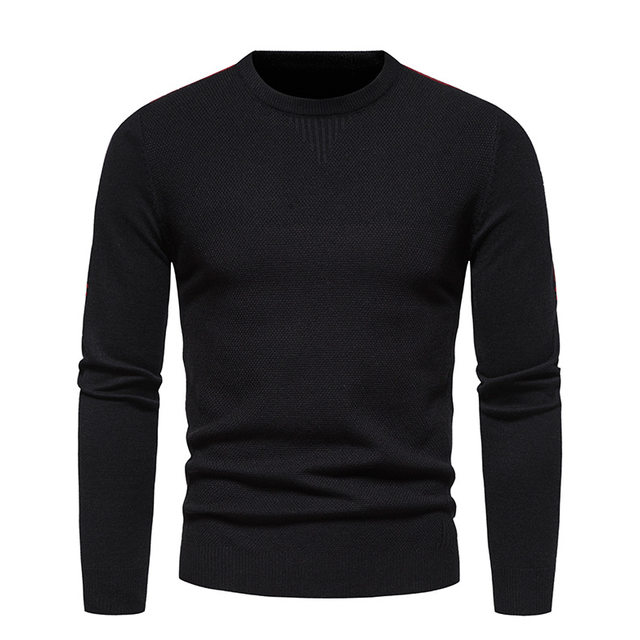 Young men's knitted sweater solid color slim round neck pullover ...