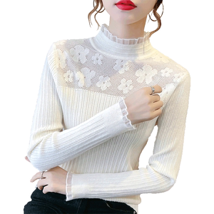 Lace tops for women in spring and autumn women's clothing 2025 new fashionable and versatile long-sleeved sweater pullover sweater base shirt

