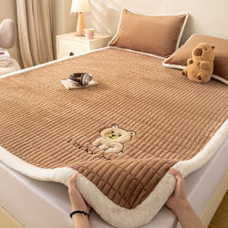 Winter Thickened Milk Velvet Mattress Pad, Fleece Mattress, Soft Cushion, Quilted Bed Sheet, Coral Fleece Blanket Three-Piece Set