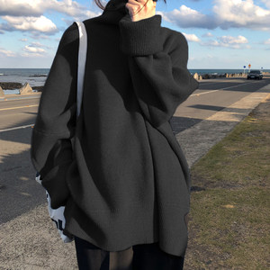 2024 autumn and winter new lazy wind sweater women thickened high neck loose, wearing wild black Japanese sweater
