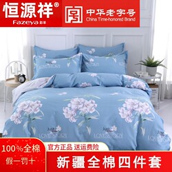 Hengyuanxiang Caishang Pure Cotton Four-Piece Set 100% Cotton Bedding Duvet Cover Bed Sheet Autumn and Winter Three-Piece Bedding Set 4