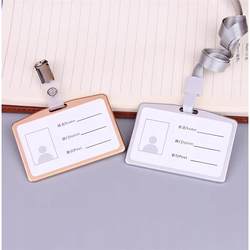 Horizontal Aluminum Alloy Work Id Card Holder Metal Horizontal Version Badge Clip Employee Badge Name Tag Work Badge Lanyard