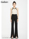 Black high-waisted suit bell-bottom pants for women 2025 summer thin slim fit slim drooping small slit slit slit trousers