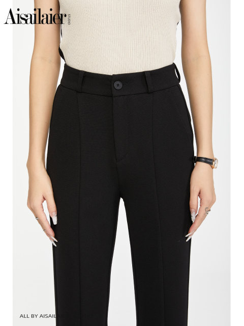 Black high-waisted suit bell-bottom pants for women 2025 summer thin slim fit slim drooping small slit slit slit trousers