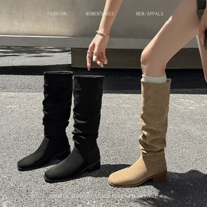 
Western cowboy boots, women's thick-legged knight boots, autumn and winter fat mm boots, large boots, high boots, large size women's boots