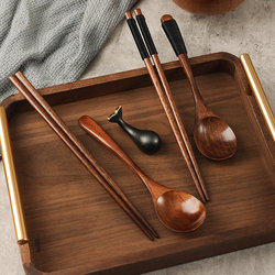 New Chinese-Style Wrapped Chopsticks and Spoon Set, Nanmu Wood, Portable Tableware for Students and Office Workers, Single-Person Use with Storage Box
