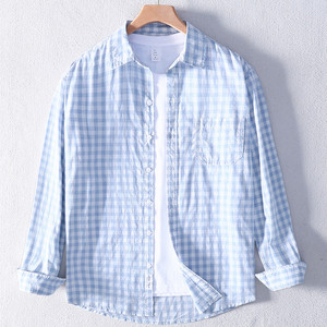 
Fresh plaid cotton shirt men's long-sleeved summer thin loose top Japanese retro cotton shirt jacket