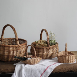 Natural Rattan Handmade Wicker Basket, Pastoral Forest Style, Artistic, Unpainted, Portable Storage Basket, Bread Wedding Flower Basket