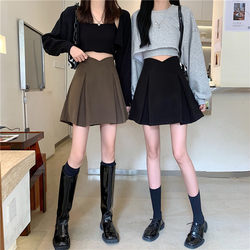 Plus Size Khaki High-Waisted Pencil Skirt for Women, Spring and Autumn Woolen A-Line Pleated Skirt, Slimming Jk Short Skirt