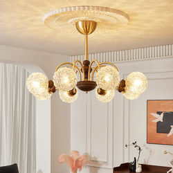 French-Style Antique All-Copper Solid Wood Living Room Lamp, Main Hall Lamp, Vintage American Retro Dining Room Lamp, Bedroom Chandelier