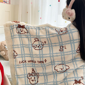 
Blue grid hand-painted puppy blanket lunch blanket cover blanket autumn and winter