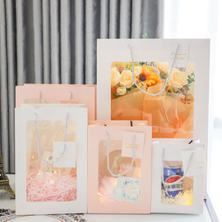 Light Luxury, Simple, Transparent Window Gift Tote Paper Bag, High-End Packaging for Cigarettes, Flower Bouquets, and Souvenirs