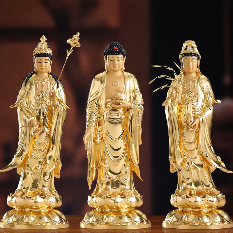 銅器三聖仏西方三聖家居置物如来観音仏 仏像 西方三聖