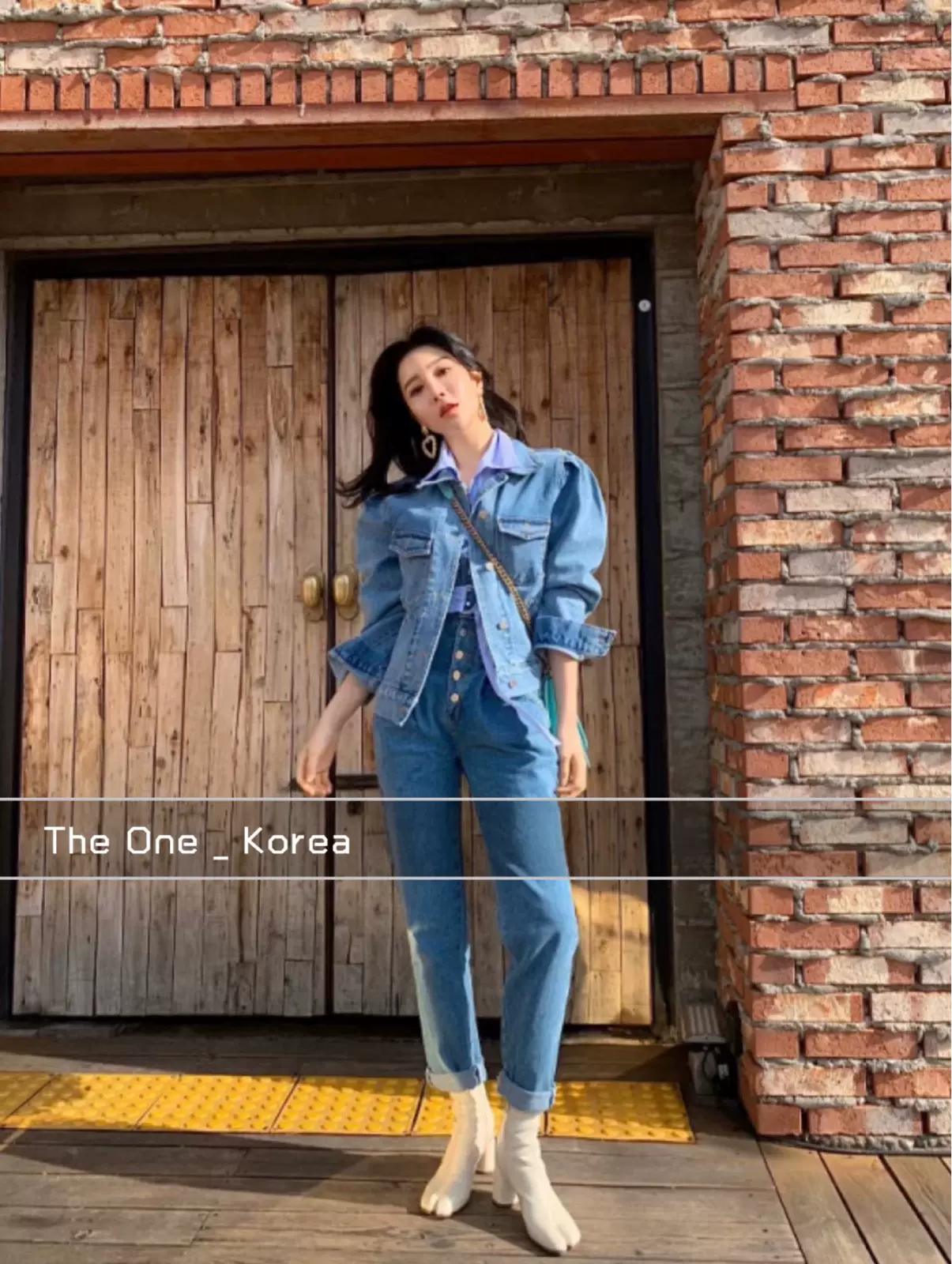 The One 韩国东大门代购flow时髦洋气百搭牛仔外套高腰牛仔裤女