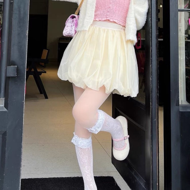 Large size fat mm gentle and sweet style new style flower bud mesh skirt for women in summer high waist slim A-line skirt short skirt
