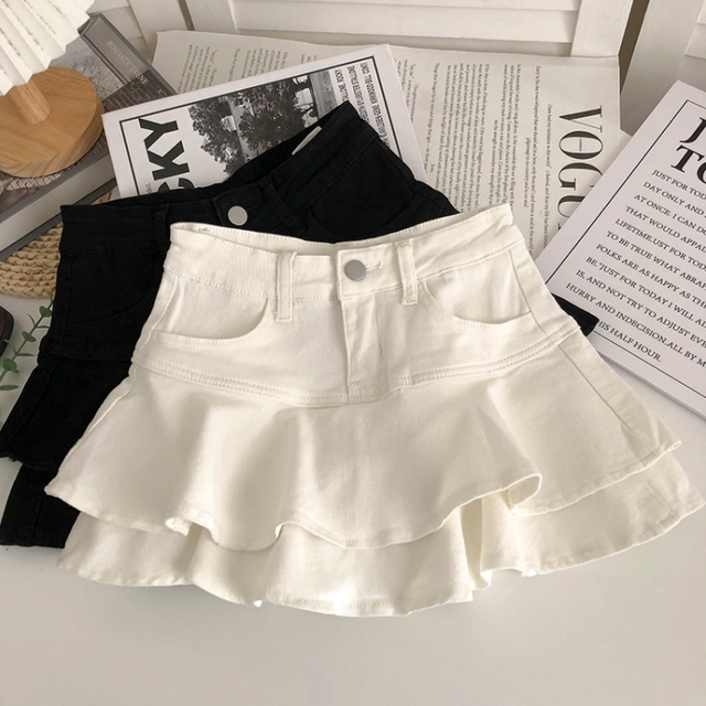 
Ruffled denim skirt for women 2025 summer new versatile high-waisted small sweet and hot girl slim short skirt