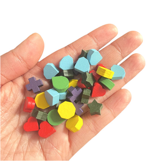 
Wooden chess pieces, special-shaped chess pieces, geometric wooden blocks, colorful discs, love octagon, cross, five-pointed star, water drops 1cm