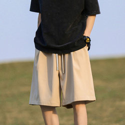 Casual Ice Silk Shorts for Men, Spring Japanese Style Retro Beach Shorts, Loose Large Size Cityboy Pants