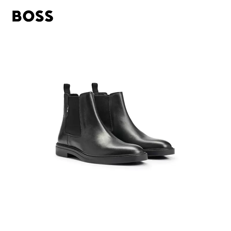 HUGO BOSS雨果博斯男士2023秋冬带标志性条纹细节皮革切尔西靴-Taobao