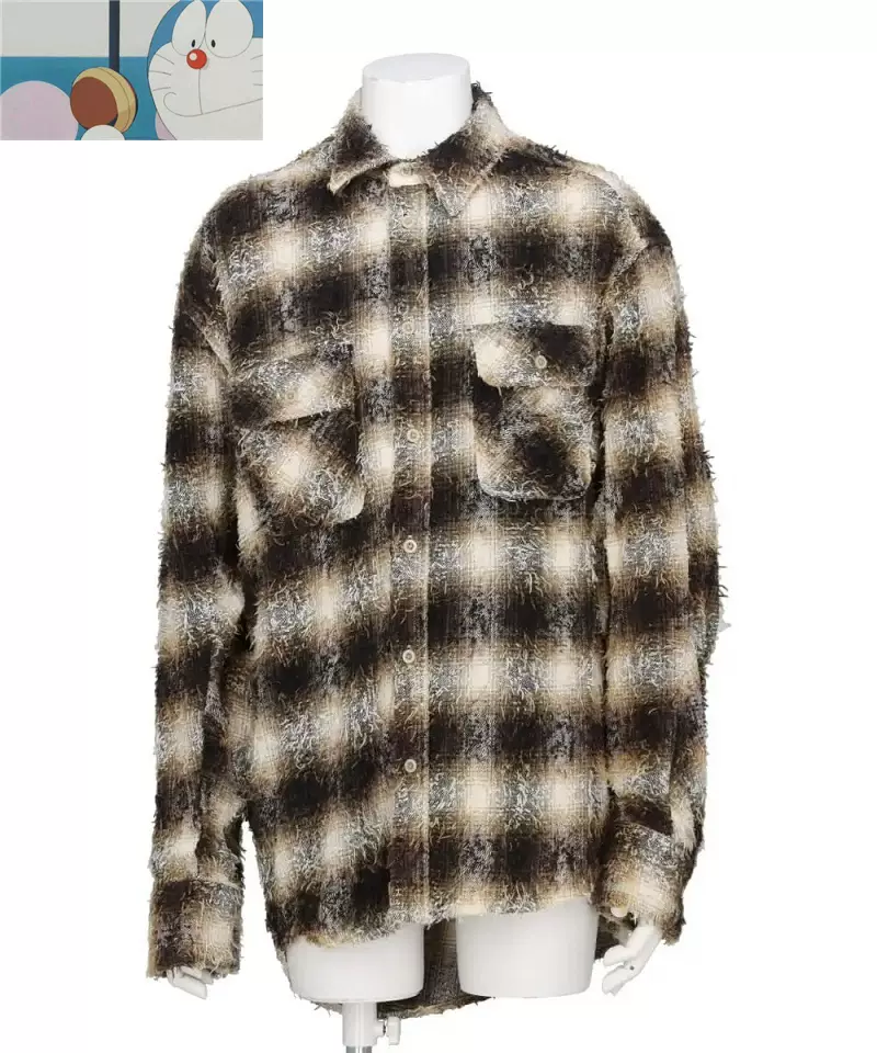订购】Doublet 24AW ZOMBIE SILHOUETTE SHIRT做旧格纹长袖衬衫