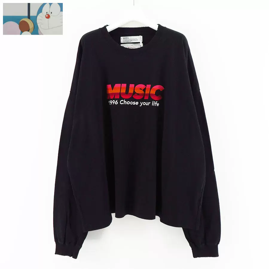 订购】DAIRIKU 23AW MUSIC Tee 1996 音乐刺绣破坏做旧长袖T恤-Taobao