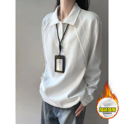 Men's high street lapel sweatshirt, Mamba cotton thread splicing structure design, long-sleeved T-shirt, American heavy version