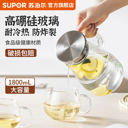 Supor Cold Water Pitcher, Glass High-Temperature Resistant Household Cold Water Cup, Cold Brew Pitcher, Large Capacity Refrigerator Water Storage for Summer