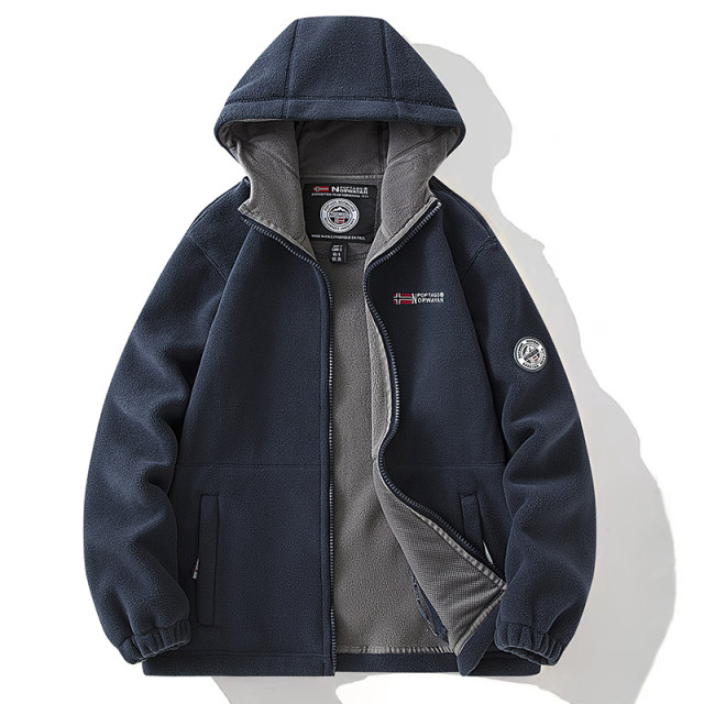 Double-sided fleece jacket for men in autumn and winter thickened warm hooded fleece jacket loose large size plus velvet sweatshirt