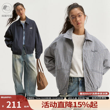 
Mr. Jiangnan NewJNXS retro plaid double-sided wear Harrington work jacket fashionable loose casual jacket