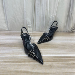 
Foreign trade original single women's shoes new style pointed toe solid color belt buckle shallow mouth thin heel one-shaped buckle fashion bag-toe sandals
