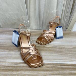 
Lady Shoes foreign trade original single women's shoes genuine leather new square toe solid color thick heel fashion one-word buckle fashion sandals