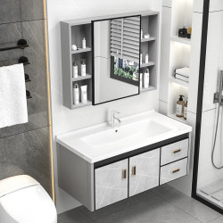 Modern Minimalist Space Aluminum Bathroom Cabinet Washbasin Cabinet Combination Integrated Ceramic Wash Basin Sink