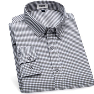 
Hengyuanxiang Oxford shirt men's long-sleeved 26 spring pure cotton business casual gray plaid young and middle-aged shirt