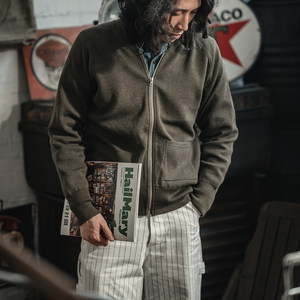 
Vicious Dog BRONSON Replica World War II C-2 Olive Green Wool Knitted Zipper Cardigan Men's Sweater Sweater C2