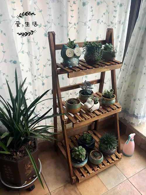 包邮全实木多层折叠花架户外防腐木多肉植物架子田园置物