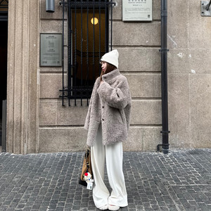 
uuyeii custom-dyed Roman gray 100 wool coat for women, autumn and winter mid-length fur one-piece lambswool coat