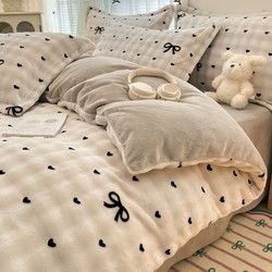 Winter Rabbit Fur Bedding Four-Piece Set, Thickened Milk Velvet Duvet Cover, Bed Sheet Cover, Fleece Coral Velvet Three-Piece Set