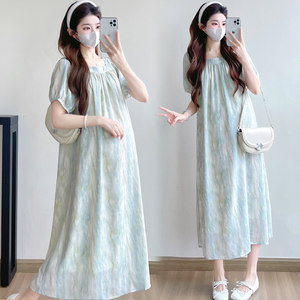 
Summer dress for pregnant women, new loose and fashionable square-neck long skirt, fashionable age-reducing maternity dress, summer chiffon skirt