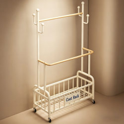 Floor-Standing Clothes Rack for Bedroom, Household Movable Multifunctional Clothes Drying Rack, Indoor Laundry Rack, Coat Rack