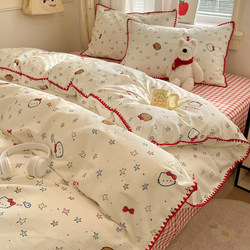 Cute Cat Pure Cotton Four-Piece Bedding Set, 100% Cotton 2026 New Style Duvet Cover, Student Dormitory Bed Sheet Three-Piece Bedding Set