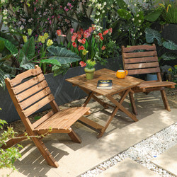Retro Solid Wood Folding Low Table and Chair Set, Anti-Corrosion, for Outdoor Courtyard, Open-Air, Leisure, Coffee Shop, Camping, Commercial Use