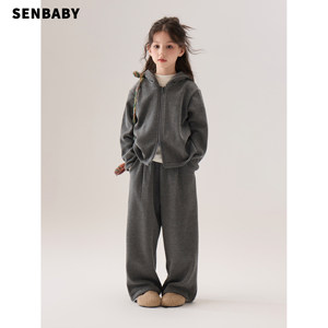 
[Parent-Child] Children's Clothing Girls Winter Casual Gray Suit 25 New Velvet Hoodie Straight Pants Two-piece Set